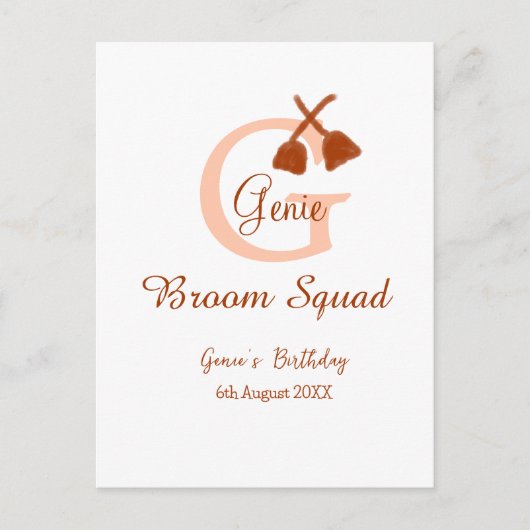 Bruine bezem Squad Verjaardag naam perzik monogram Briefkaart (Voorkant)