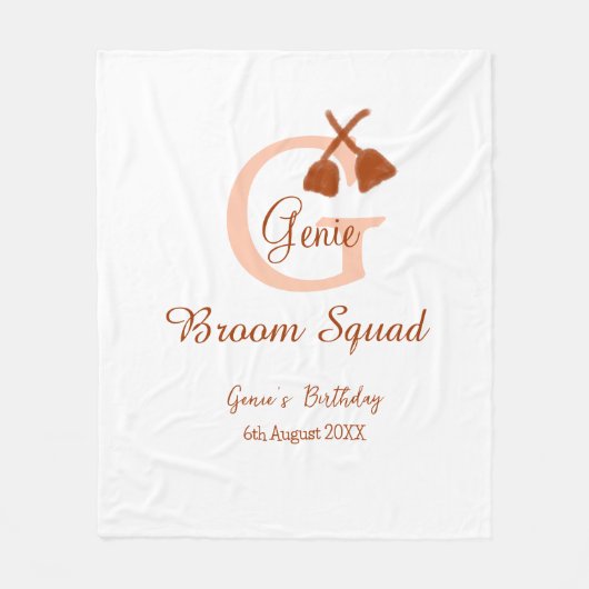 Bruine bezem Squad Verjaardag naam perzik monogram Fleece Deken (Voorkant)