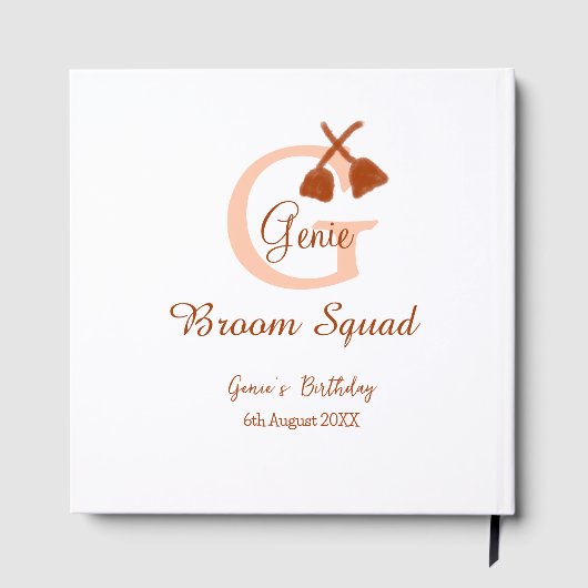 Bruine bezem Squad Verjaardag naam perzik monogram Gastenboek (Achterkant)