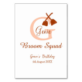 Bruine bezem Squad Verjaardag naam perzik monogram Kaart