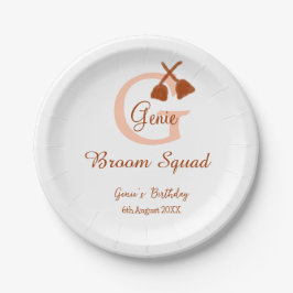 Bruine bezem Squad Verjaardag naam perzik monogram Papieren Bordje