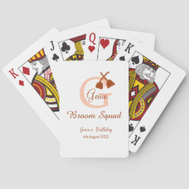 Bruine bezem Squad Verjaardag naam perzik monogram Pokerkaarten