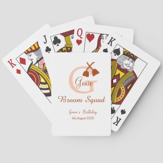 Bruine bezem Squad Verjaardag naam perzik monogram Pokerkaarten (Achterkant)