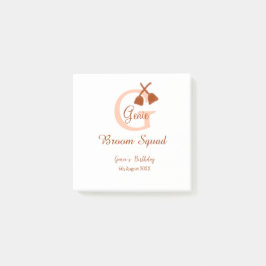 Bruine bezem Squad Verjaardag naam perzik monogram Post-it® Notes
