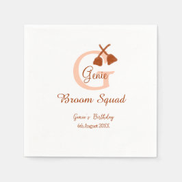 Bruine bezem Squad Verjaardag naam perzik monogram Servet