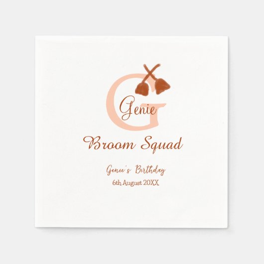 Bruine bezem Squad Verjaardag naam perzik monogram Servet (Voorkant)