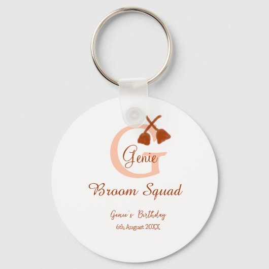 Bruine bezem Squad Verjaardag naam perzik monogram Sleutelhanger (Voorkant)