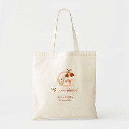 Bruine bezem Squad Verjaardag naam perzik monogram Tote Bag
