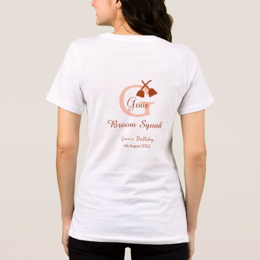 Bruine bezem Squad Verjaardag naam perzik monogram Tri-Blend Shirt (Achterkant)