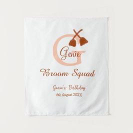 Bruine bezem Squad Verjaardag naam perzik monogram Wandkleed