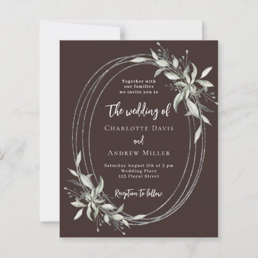 Bruine bistre groene huwelijksuitnodiging (Voorkant)