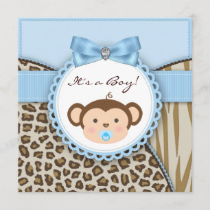 Bruine Blauwe Aap Baby Jongen Shower Kaart