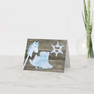 Bruine Blauwe Cowboy Baby Shower Bedankkaartjes Bedankkaart