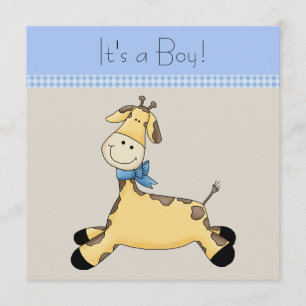 Bruine Blauwe Giraffe Baby Jongens Shower Kaart