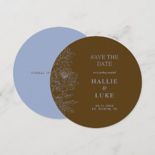 Bruine & Blauwe Pioen Trouw Ronde Save the Date Kaart