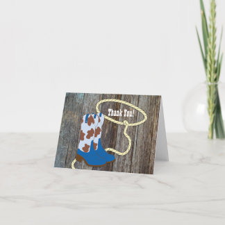 Bruine Blauwe Schuur Hout Cowboy Dankkaartjes Bedankkaart