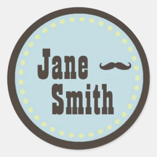 Bruine & Blauwe snor Baby shower Sticker
