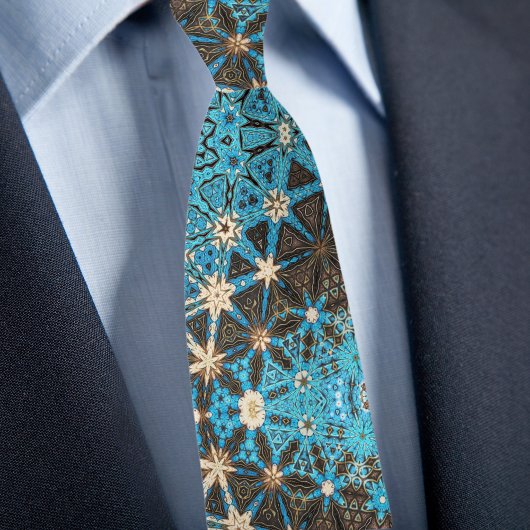 Bruine Blauwgroen Cream Waves en Sterren Stropdas