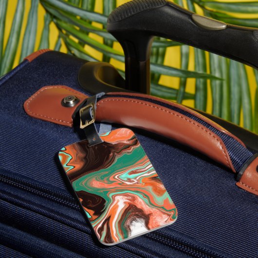 Bruine, Blauwgroen, Oranje marmer Digital Art Bagagelabel (Voorkant Insitu 1)