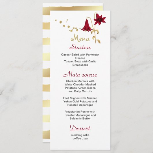 bruine bloem goud & witte bruiloft menu (Voorkant / Achterkant)