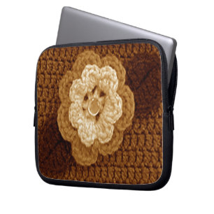 Bruine Bloemen Artisan Haakprint Elektronica Tas