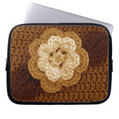 Bruine Bloemen Artisan Haakprint Elektronica Tas (Voorkant)