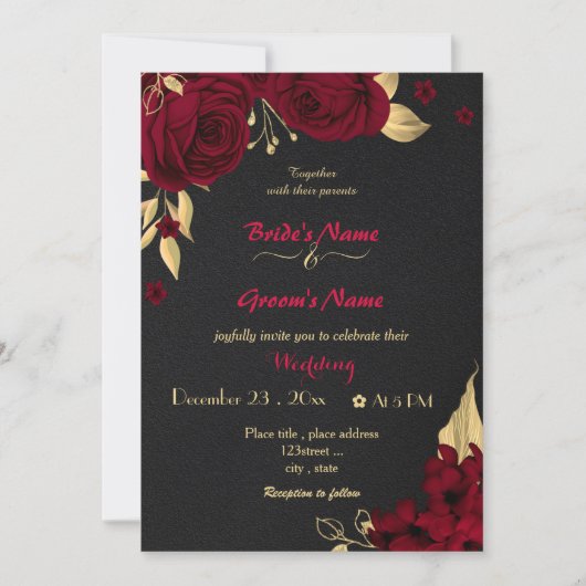 bruine bloemen goudbruine bruiloft kaart (Voorkant)