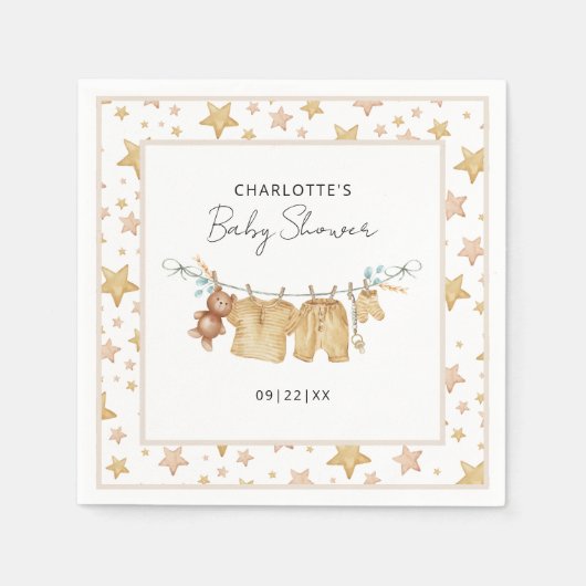 Bruine Boho Clothesline Baby showers servetten (Voorkant)