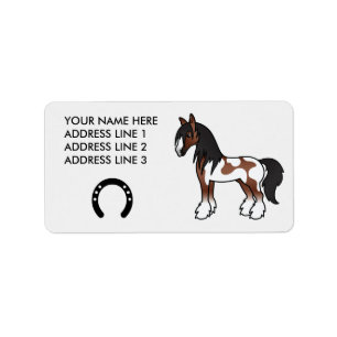 Bruine bonte cartooneske Gypsy Vanner Shire paard Etiket