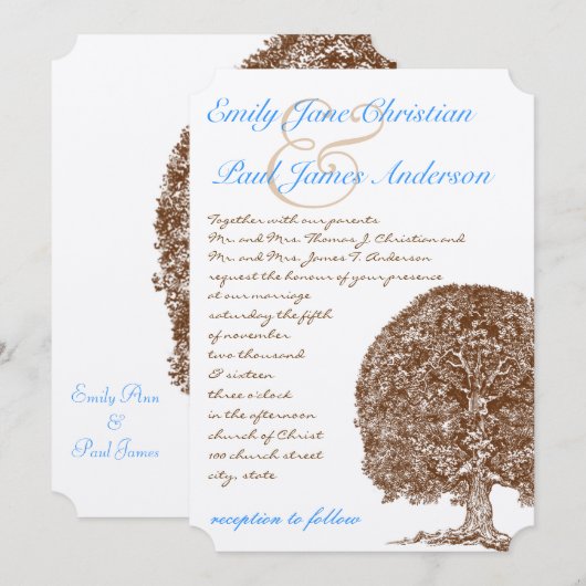 Bruine Boom Aqua Blue Font Wedding Invitation Kaart (Voorkant / Achterkant)