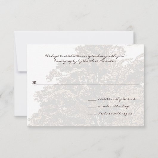 Bruine Boom Huwelijks Monogram Reactiekaart RSVP Kaartje (Voorkant)