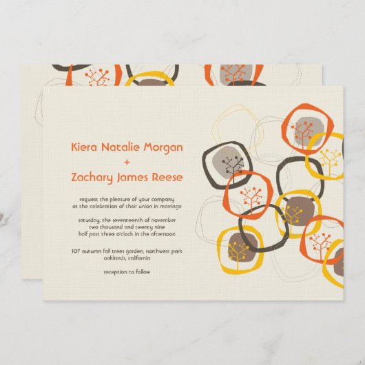 Bruine bosboomringing - herfst herfst bruiloft kaart (Voorkant / Achterkant)