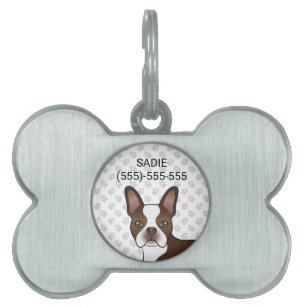 Bruine Boston Terrier Cartoon Hondenkop & Pooten Huisdieren Naamplaatje