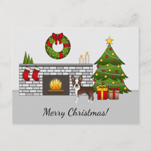Bruine Boston Terrier In Een Festive Kerst Kamer Briefkaart