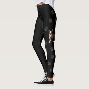 Bruine Boston Terrier Schattige Cartoon Hond & Poo Leggings
