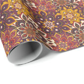 Bruine Bourgogne en gele cirkel Mandala Cadeaupapier (Rol Hoek)