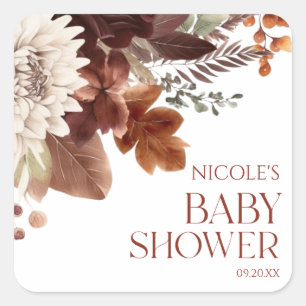 Bruine Bourgondische Baby in Bloom Floral Baby sho Vierkante Sticker