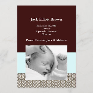 Bruine Brocade & Seafoam Green Birth Announements Aankondiging