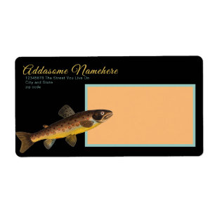 Bruine Brook Trout Fly viseert  waterverf Etiket