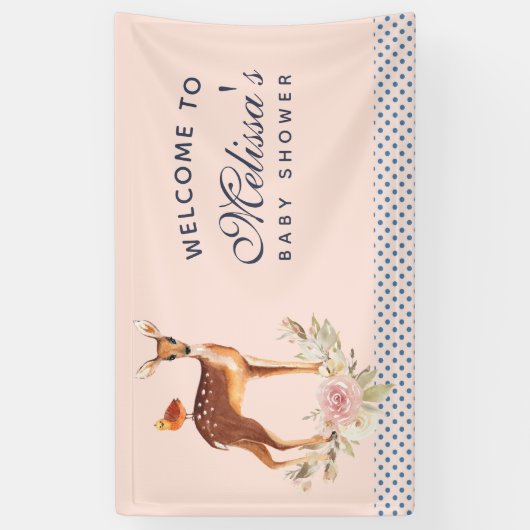 bruine bruin met Baby shower van vogels en Rozen Spandoek (Verticaal)