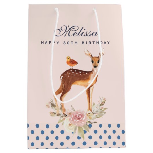 bruine bruin met vogel en Rozen Medium Cadeauzakje (Voorkant)