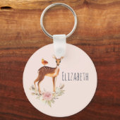 bruine bruin met vogel en Rozen Sleutelhanger (Voorkant)