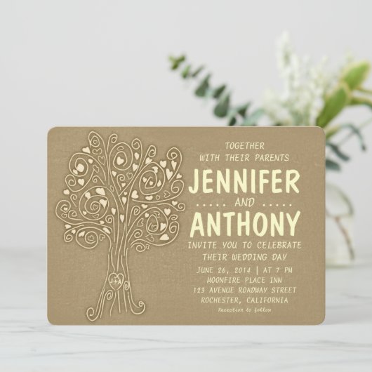 bruine brute bruidsboomstam uitnodiging voor brui (Staand voorkant)