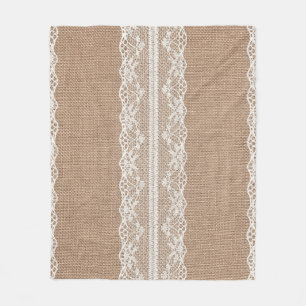 Bruine burlap off-white kanten textuur fleece deken