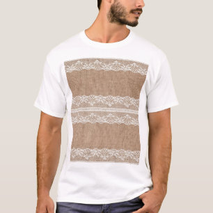 Bruine burlap off-white kanten textuur t-shirt