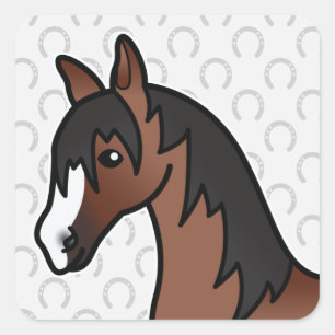 Bruine Cartoon Paardenhoofd Vierkante Sticker
