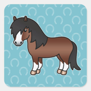 Bruine Cartoon Shetlandpony Vierkante Sticker