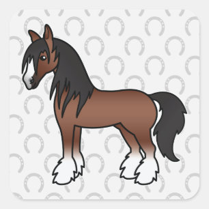 Bruine Cartoon Zigeunervechter Shire Clydesdale Pa Vierkante Sticker