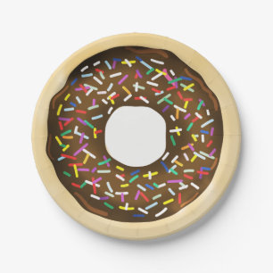 Bruine Chocolade Strooier Donuts Verjaardagsfeestj Papieren Bordje