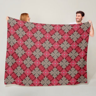 Bruine Cirkels en Rode Diamanten Patroon Fleece Deken